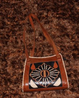 Unique brown African tribal print leather shoulder bag