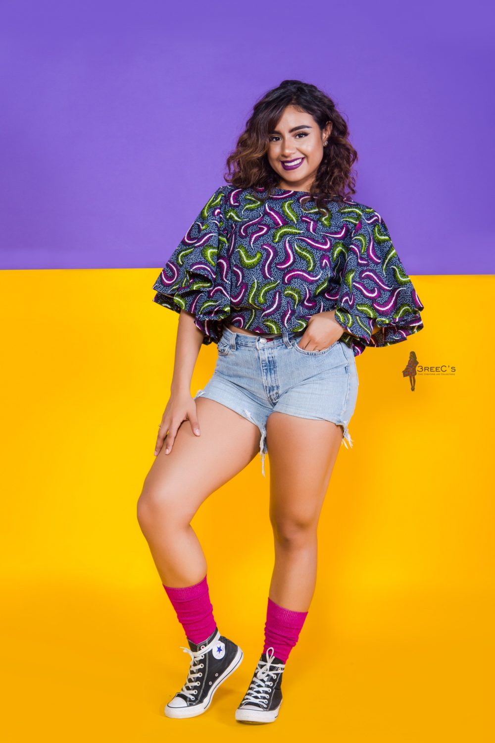 The Tootsie Butterfly Top 3reec's Purple Blue Green Pink Floral Ankara African Print Dashiki Retro Chic Fashion Spring Summer 2017 Freedom Collection SS17